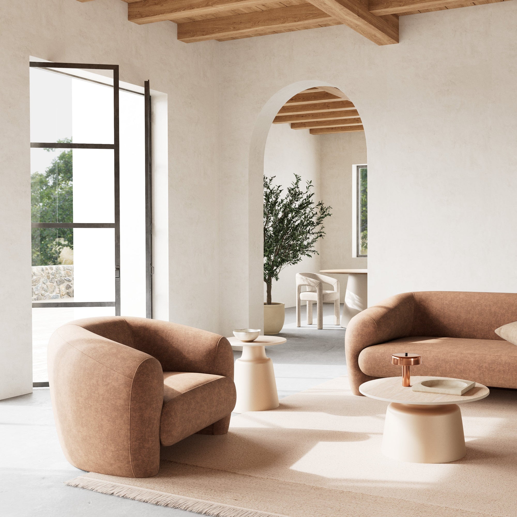 KIZENI | שולחן צד עגול מקרמיקה ומתכת, קוטר 45 ס"מ - KUALA