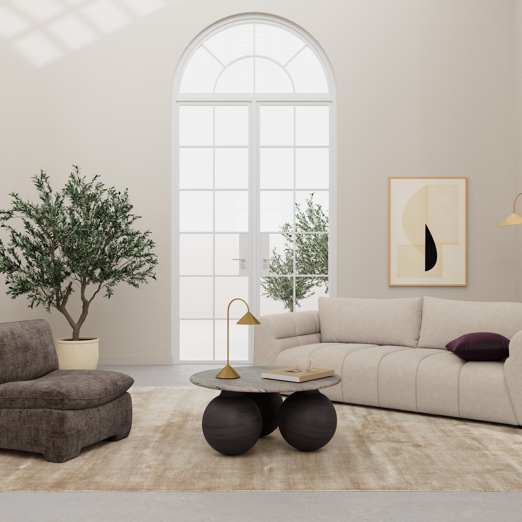 BRUNO | שולחן סלון עגול משיש ועץ מנגו, קוטר 95 ס"מ