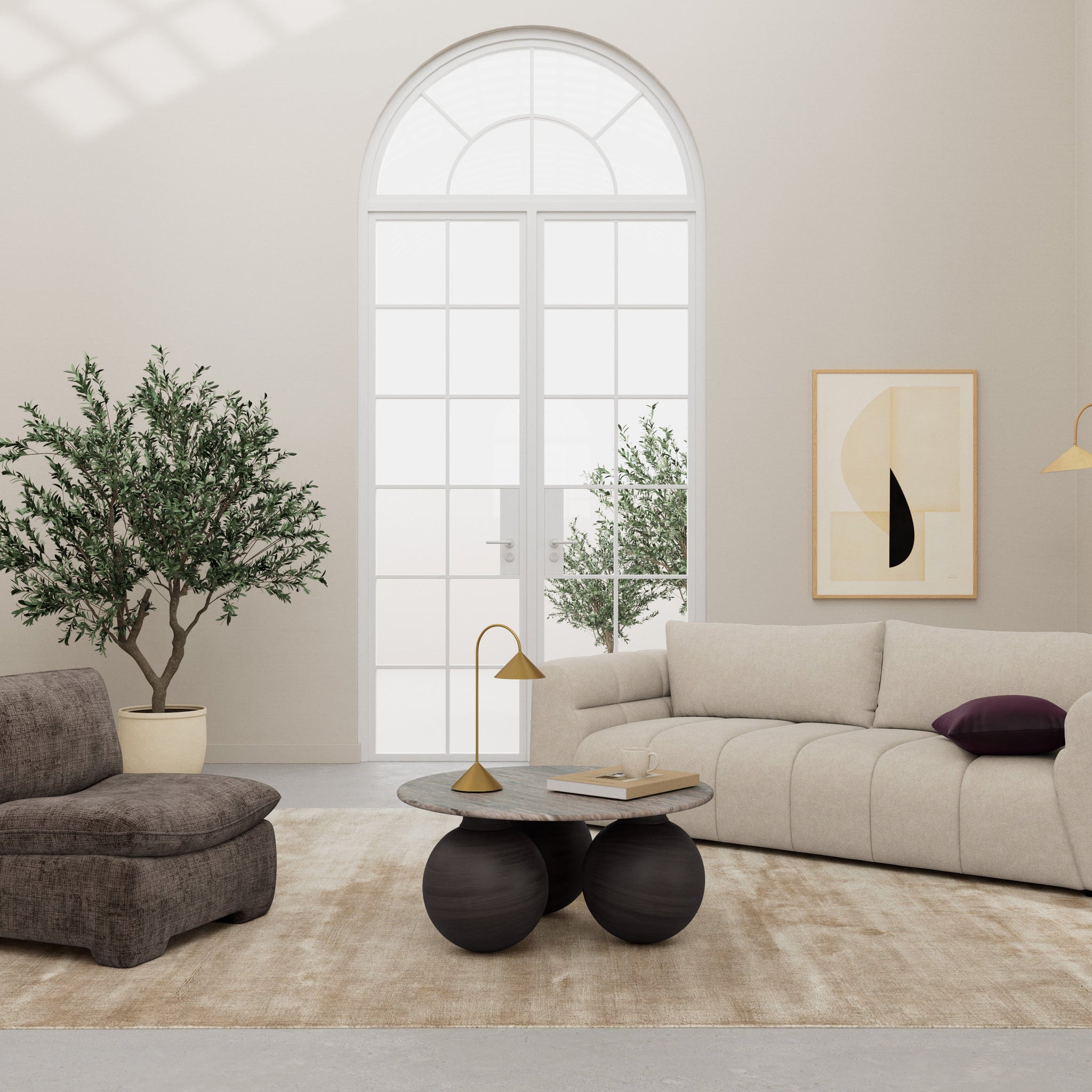 BRUNO | שולחן סלון עגול משיש ועץ מנגו, קוטר 95 ס"מ