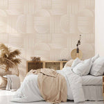 TUMEV | טפט גיאומטרי קווים לבנים על רקע בז'