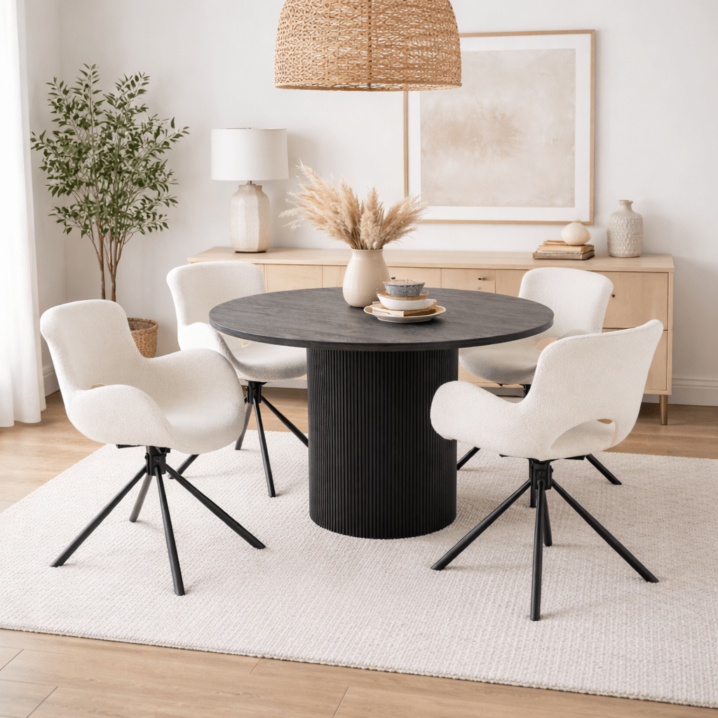 MEBUL | סט שולחן עץ עגול עם 4 כסאות