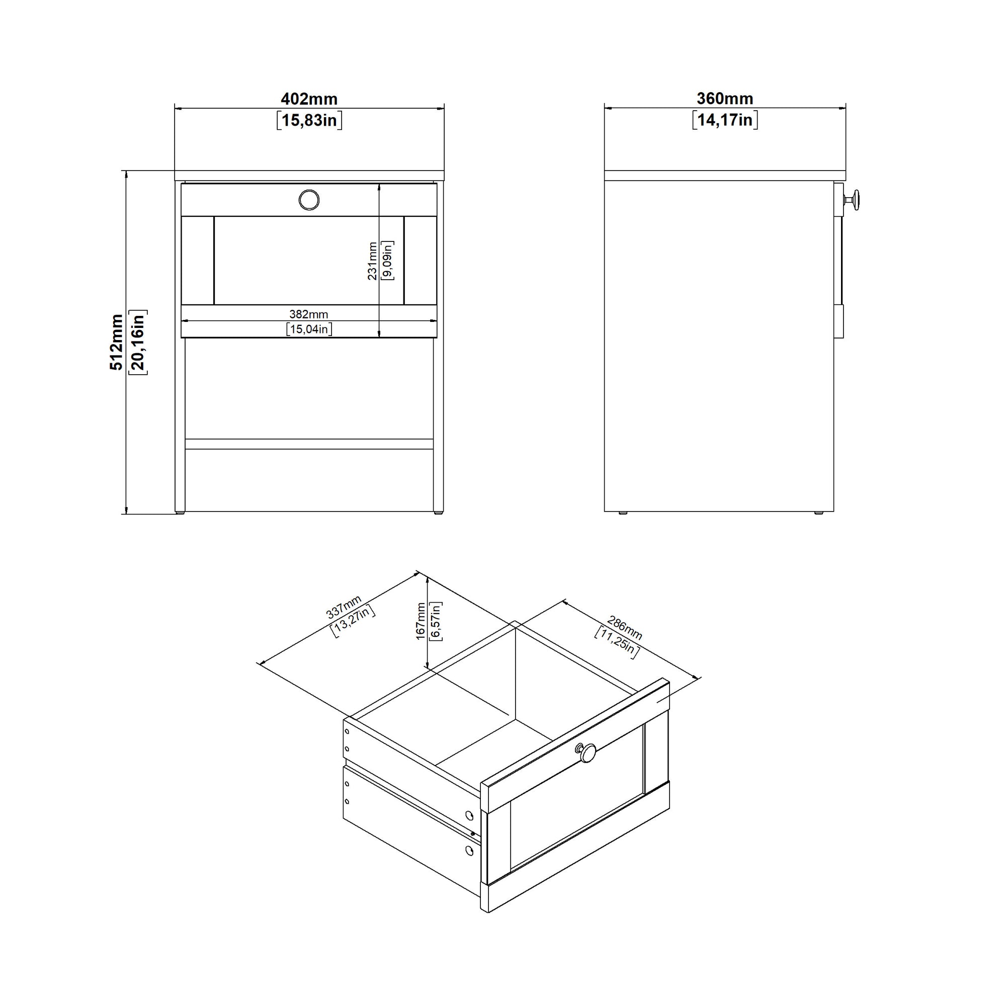 COMET | שידת לילה 40/36 ס"מ, עם מגירה ומדף פתוח - KUALA