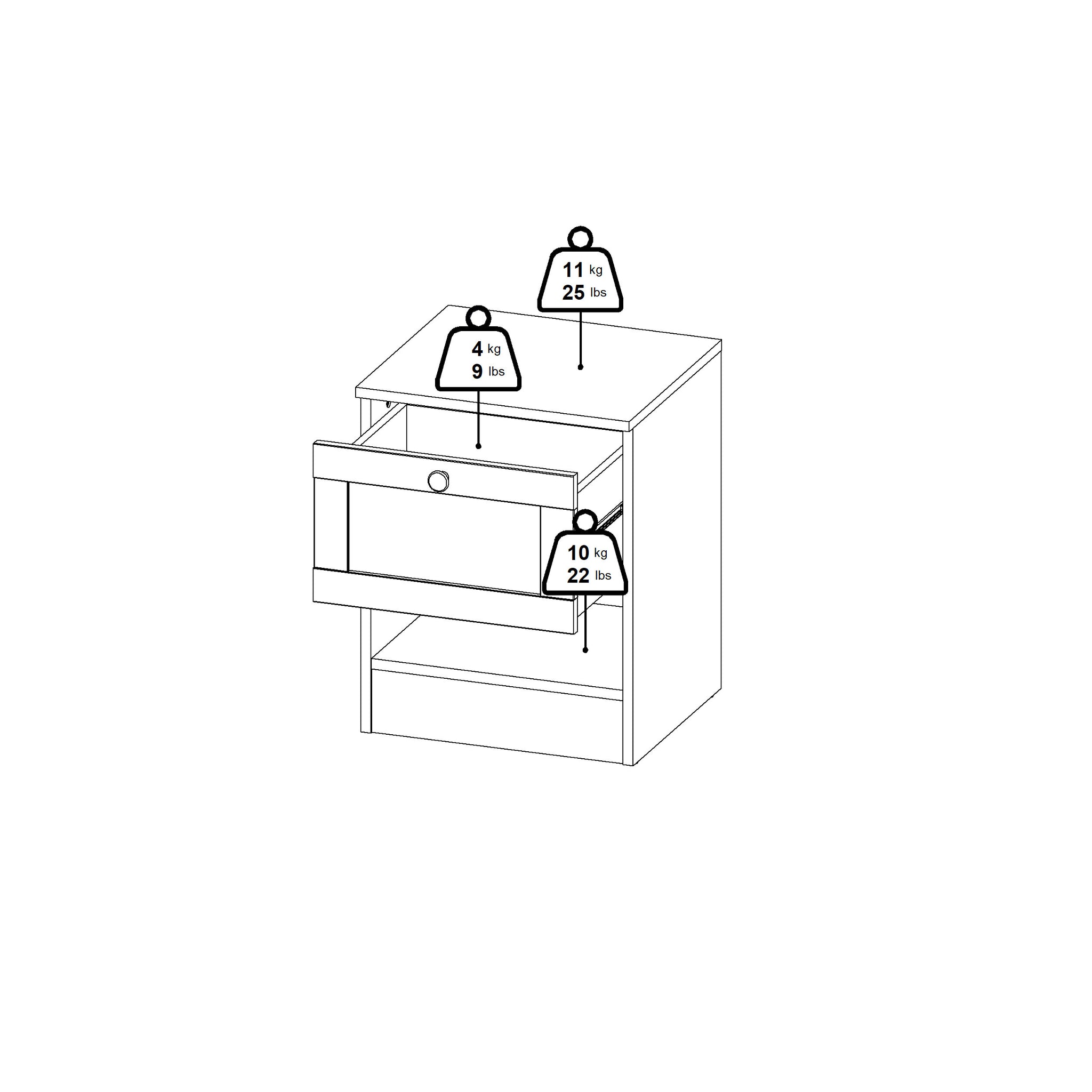 COMET | שידת לילה 40/36 ס"מ, עם מגירה ומדף פתוח - KUALA