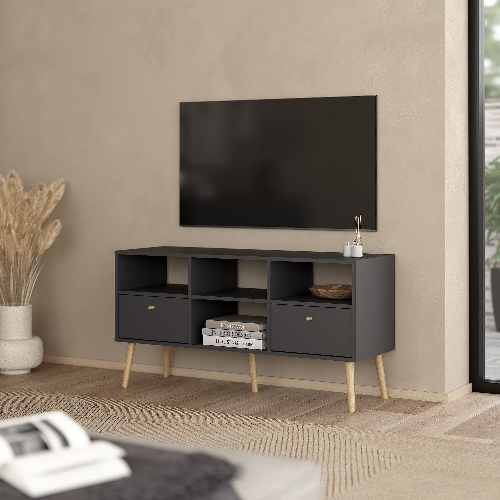 ELANA | יחידת מדיה נורדית עם 2 מגירות ו -4 מדפים פתוחים - KUALA