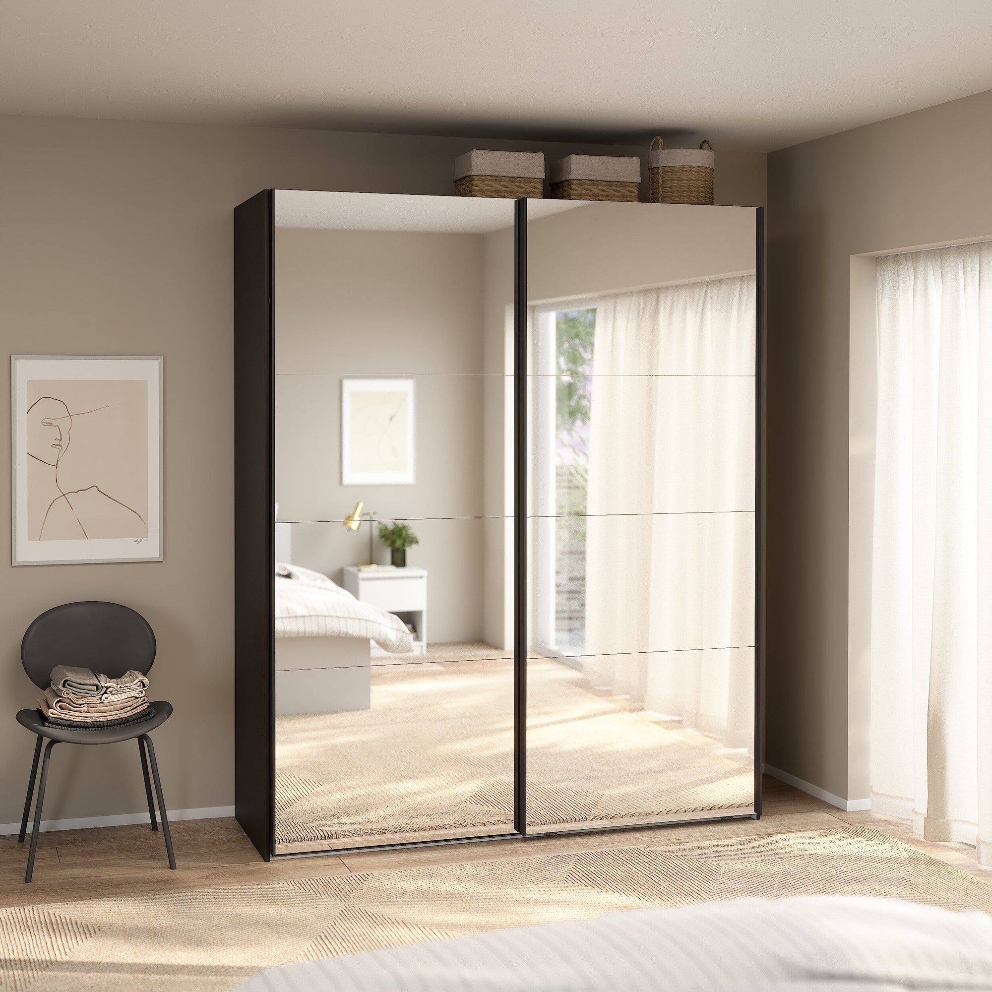 MIKAY | ארון דלתות הזזה בחיפוי מלמין ומראות