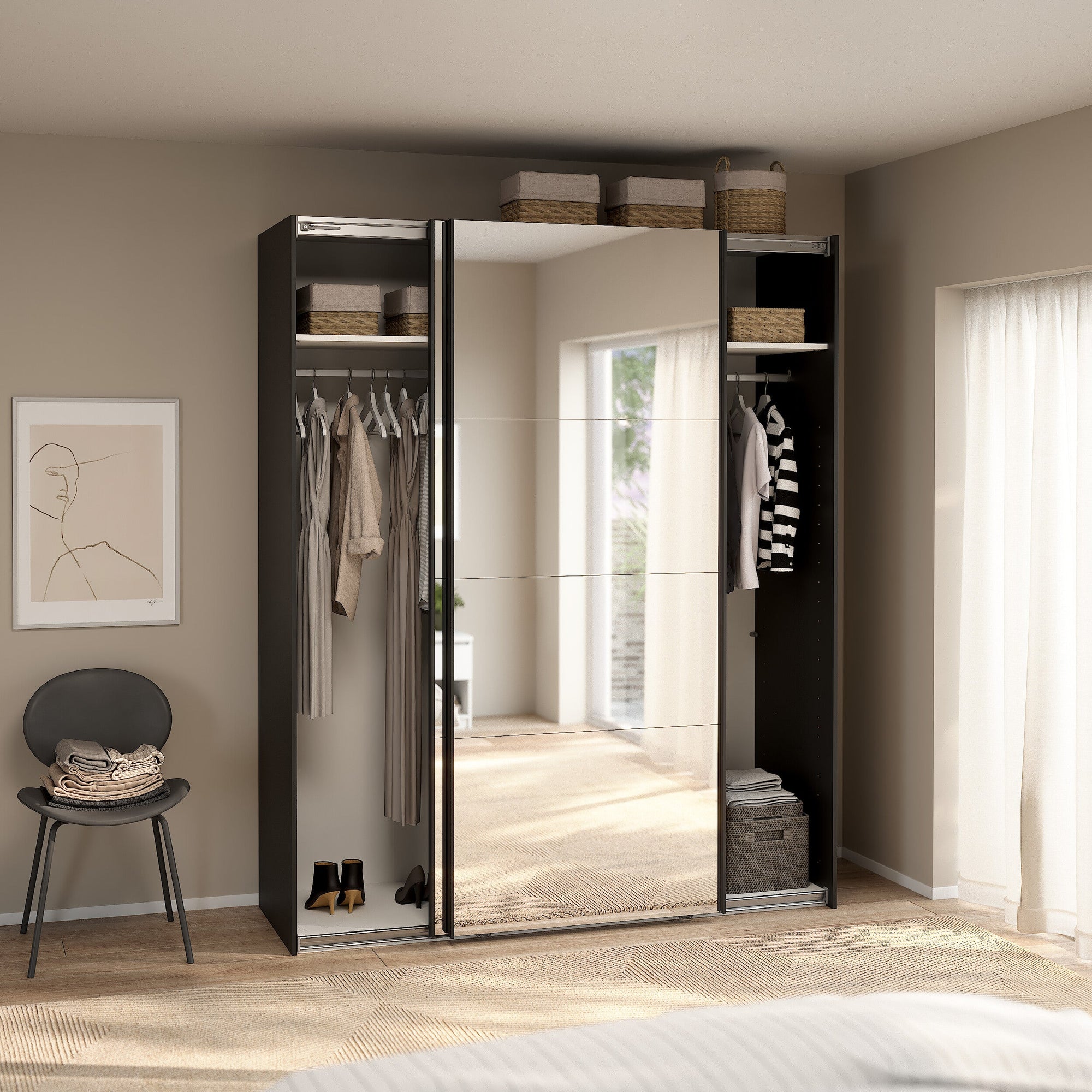 MIKAY | ארון דלתות הזזה בחיפוי מלמין ומראות