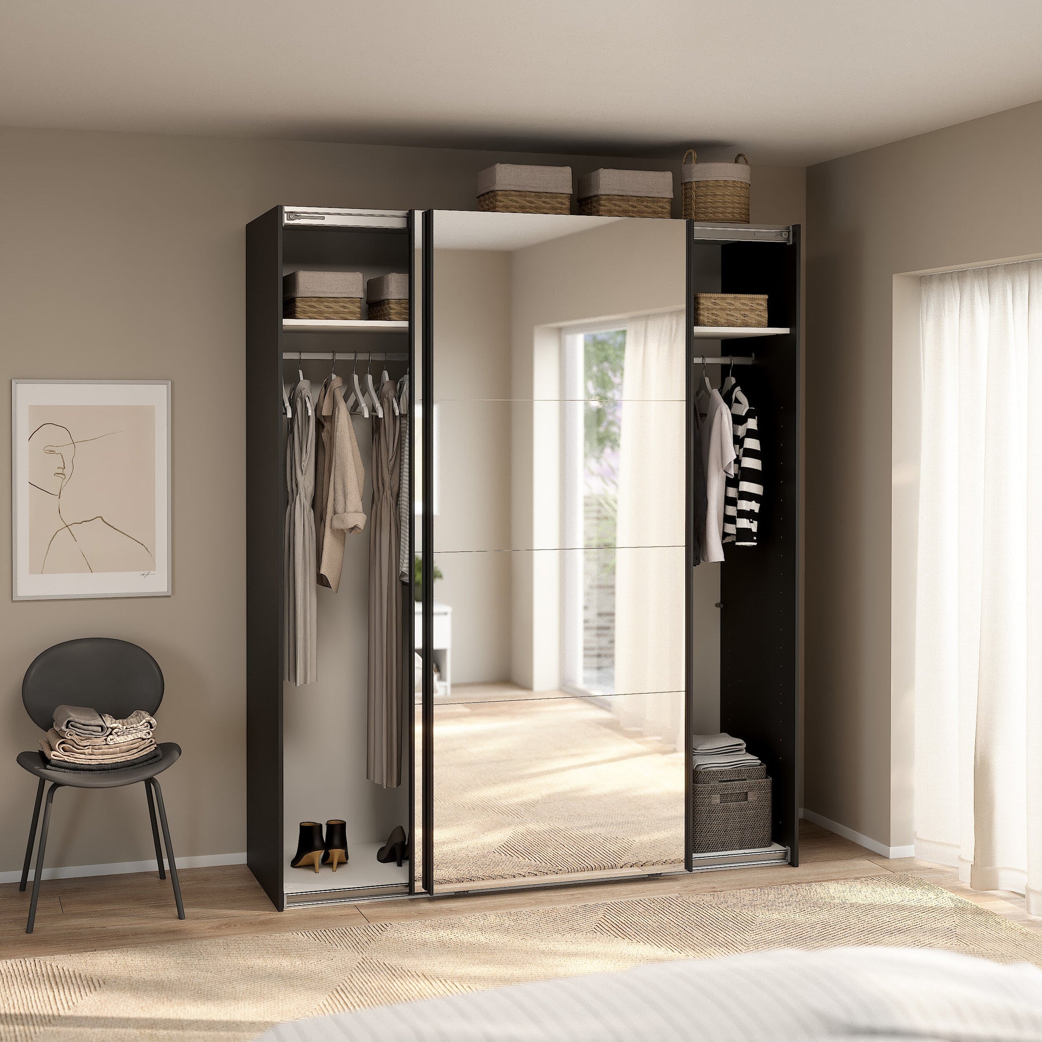 MIKAY | ארון דלתות הזזה בחיפוי מלמין ומראות