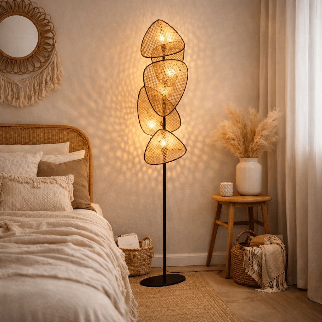 REINMA | מנורת עמידה מעוצבת בשילוב ראטן