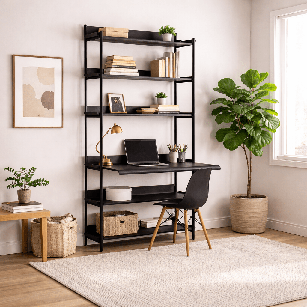 VIOLEA | יחידת מדפים עם שולחן עבודה מעץ ומתכת, רוחב 90 ס"מ - KUALA