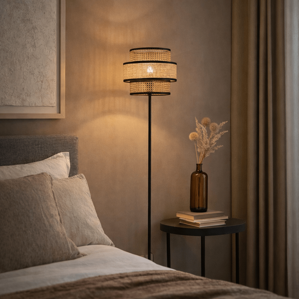 TORAKNU | מנורת עמידה מעוצבת עם אהיל ראטן - KUALA