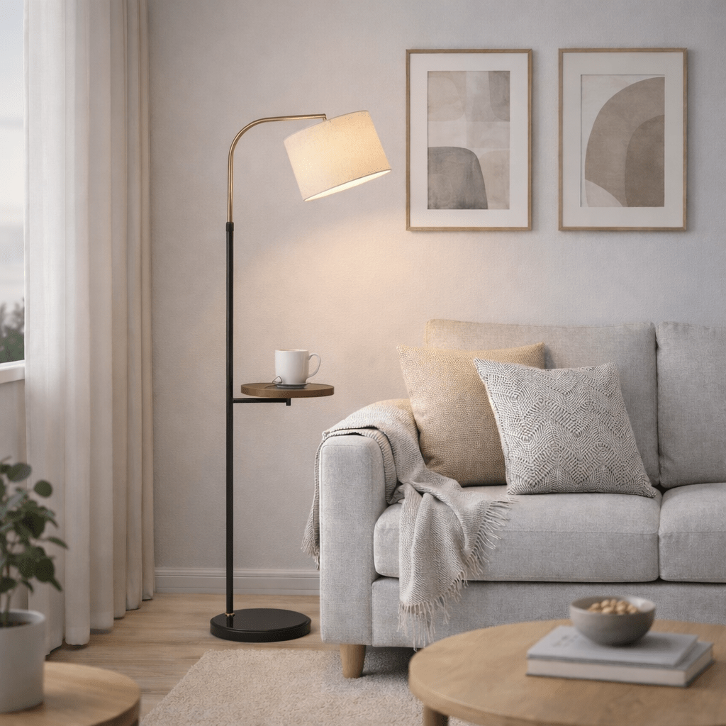 HAKOR | מנורת עמידה מעוצבת בשילוב מדף