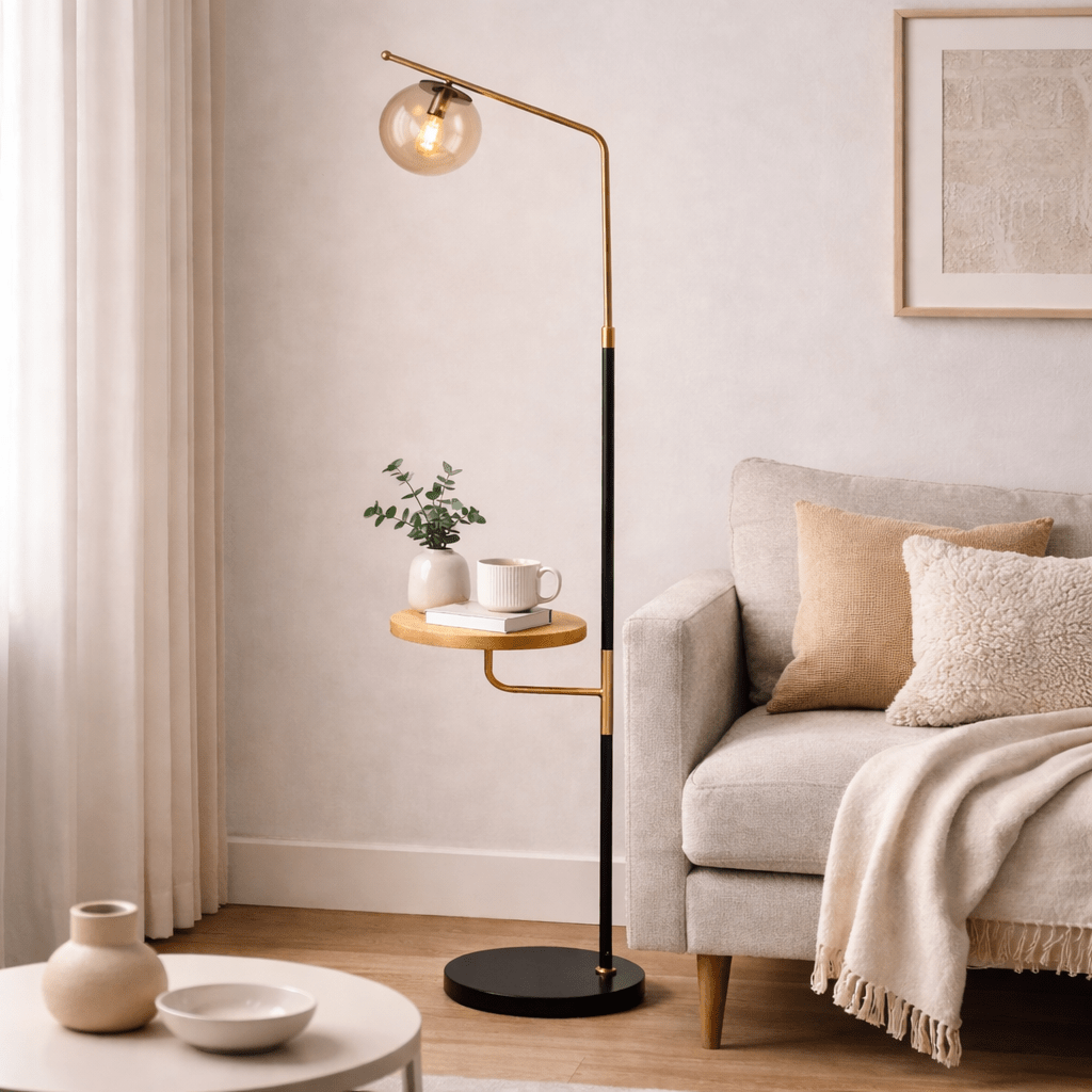 KELDING | מנורת עמידה מעוצבת בשילוב מדף - KUALA