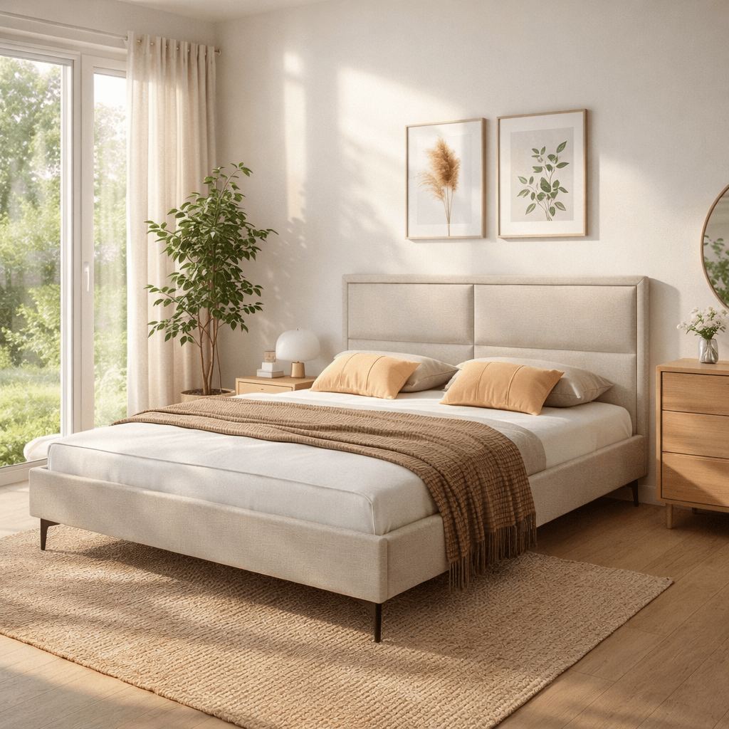 FREJA | מיטה מודרנית מרופדת בבד אריג