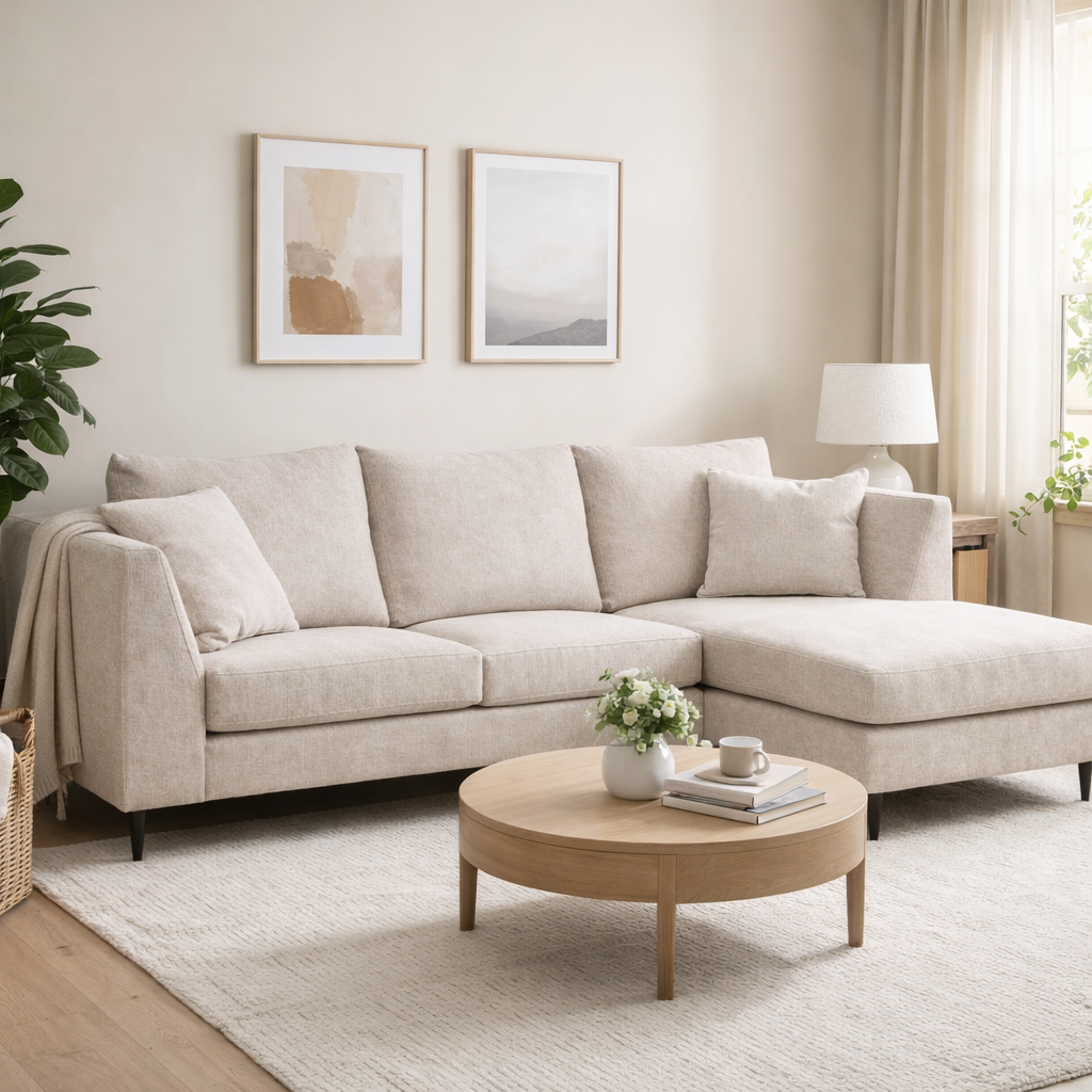 BIRK | ספה פינתית תלת מושבית מרופדת בבד אריג - KUALA