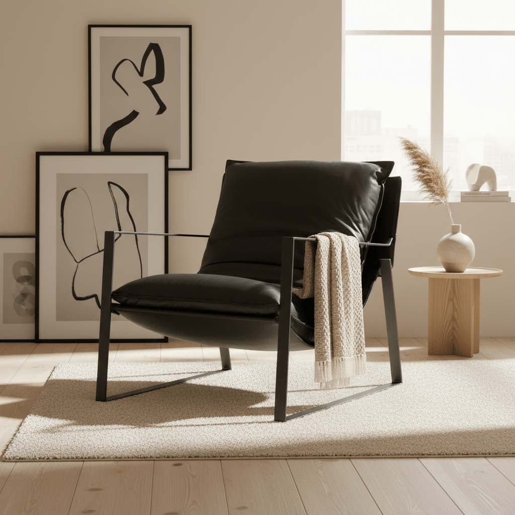 RAMBLAS | כורסא לאונג' עם מושב דמוי עור שחור