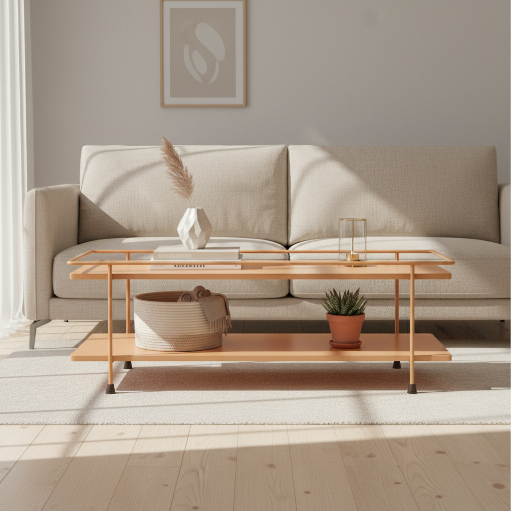 DEROM | שולחן סלון מלבני ממתכת ועץ, 110/55 ס"מ