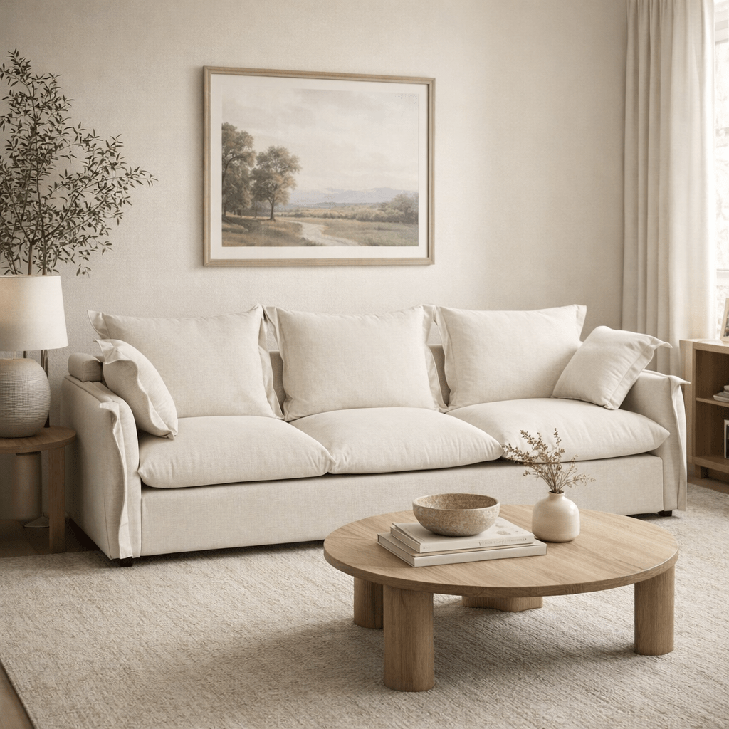 DALASIM | ספה רטרו מרופדת בבד פשתן