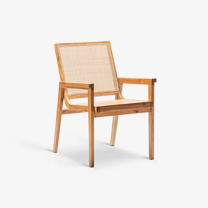 GAN | כיסא בוהו שיק מעץ טיק בשילוב ראטן בגוון טבעי