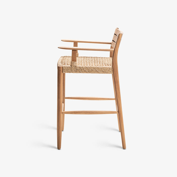 CONCEICAO BAR STOOL | כיסא בר כפרי מעץ בשילוב ראטן בגוון טבעי בהיר