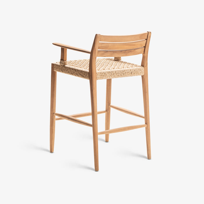 CONCEICAO BAR STOOL | כיסא בר כפרי מעץ בשילוב ראטן בגוון טבעי בהיר