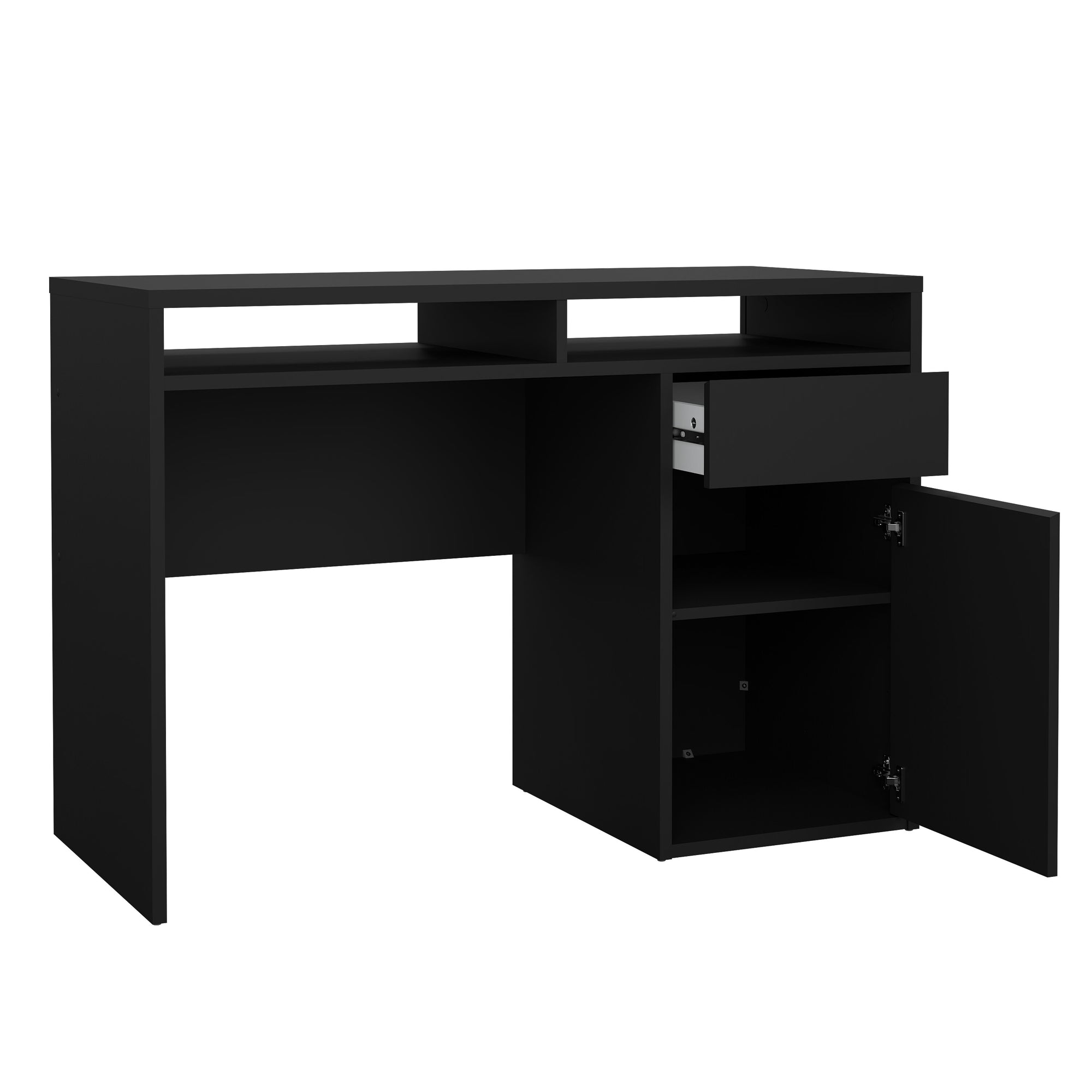 TYRI | שולחן עבודה מעץ עם מגירה ומדפים פתוחים וסגורים, 110 ס"מ