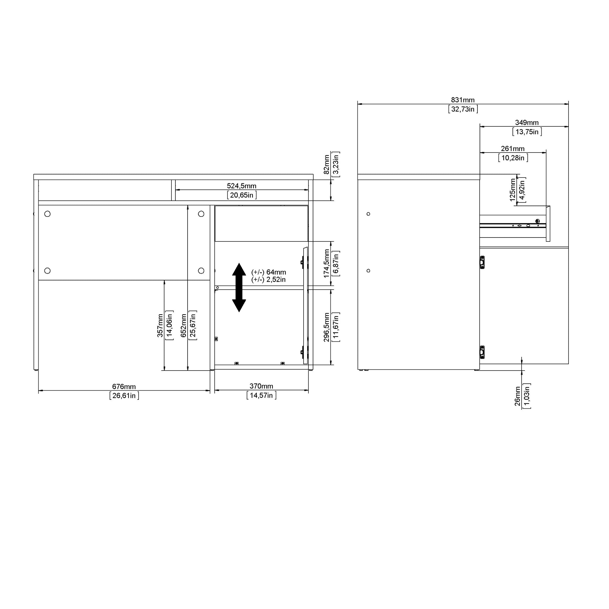 TYRI | שולחן עבודה מעץ עם מגירה ומדפים פתוחים וסגורים, 110 ס"מ