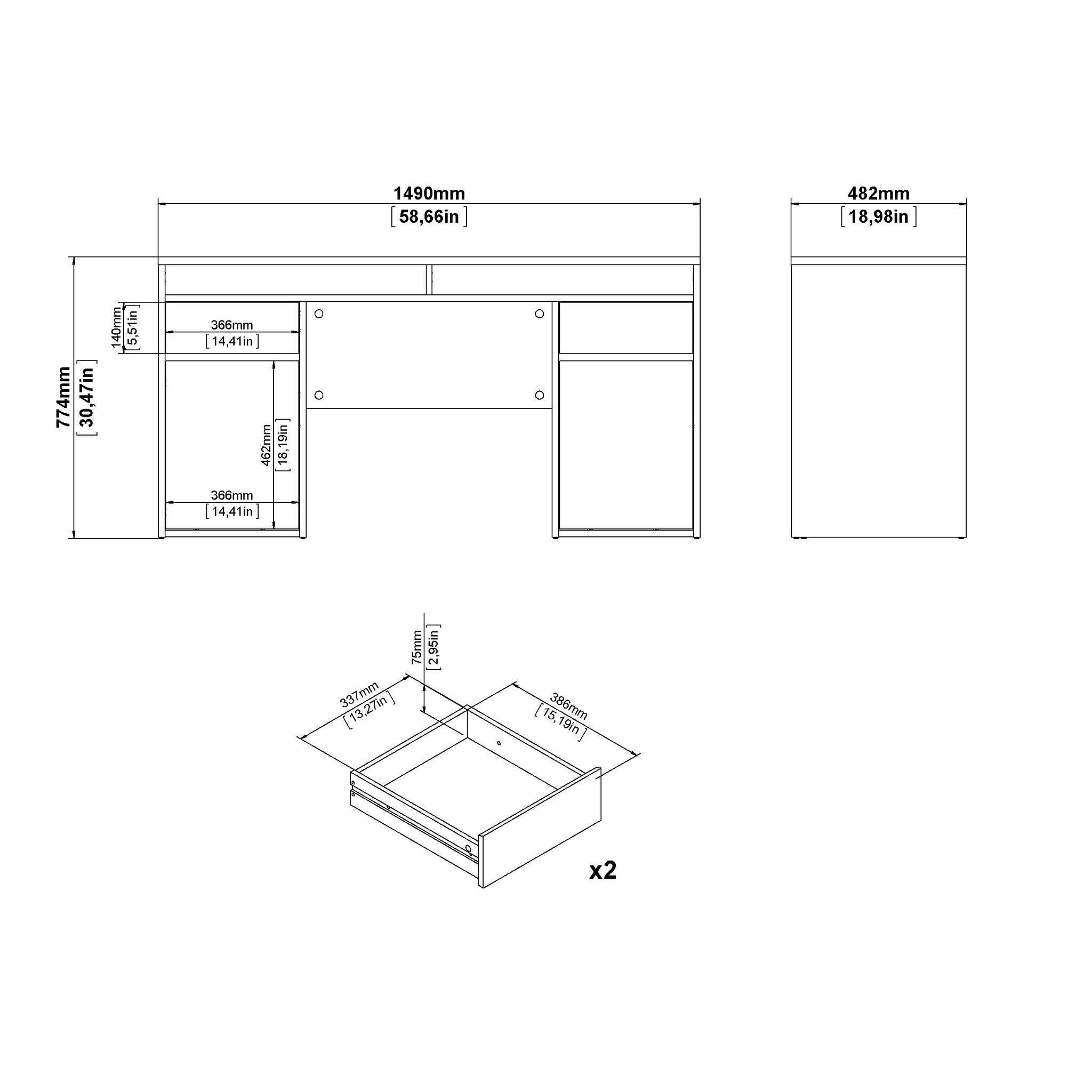 DROP | שולחן עבודה עם 2 מגירות ו-2 דלתות, 149 ס"מ - KUALA