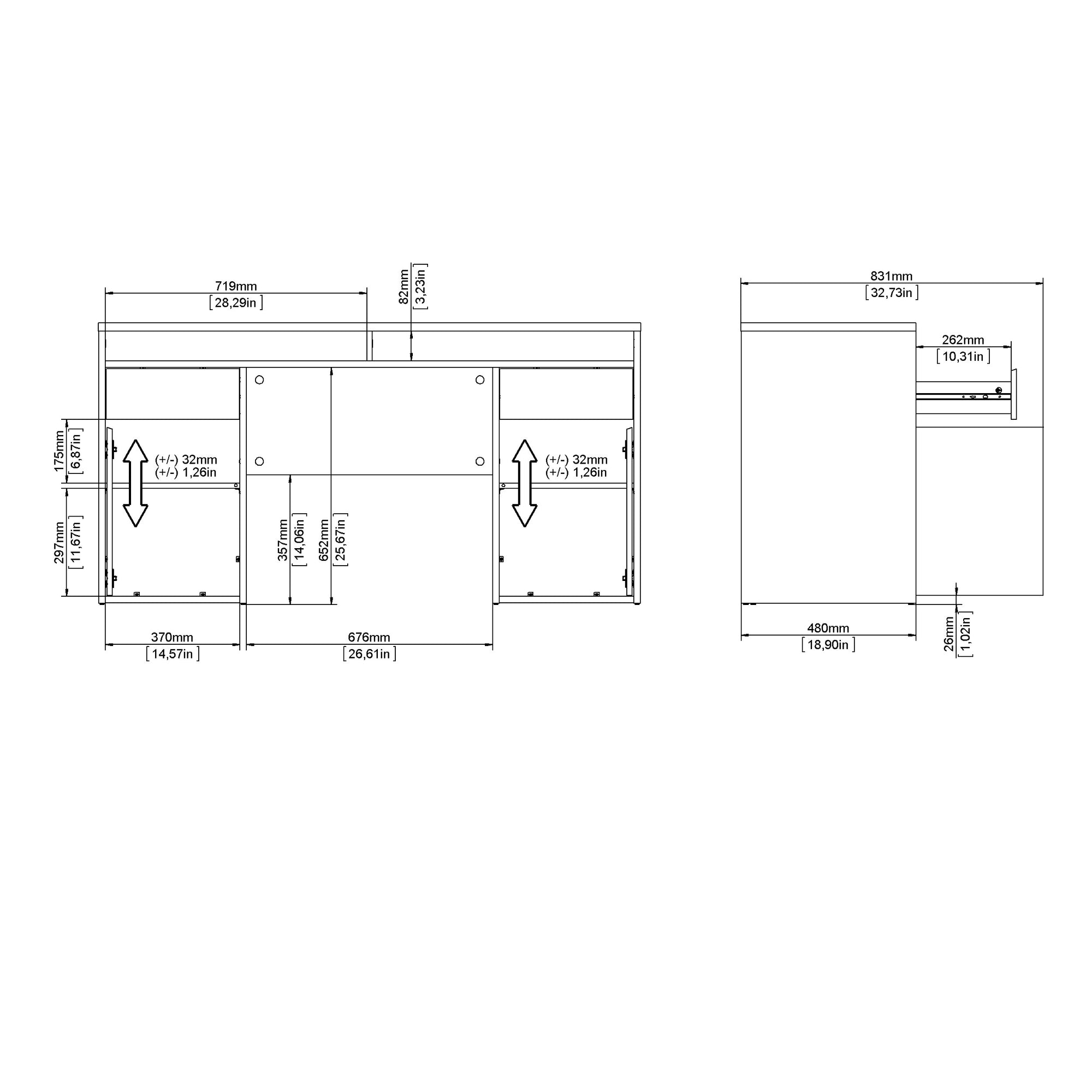 DROP | שולחן עבודה עם 2 מגירות ו-2 דלתות, 149 ס"מ - KUALA