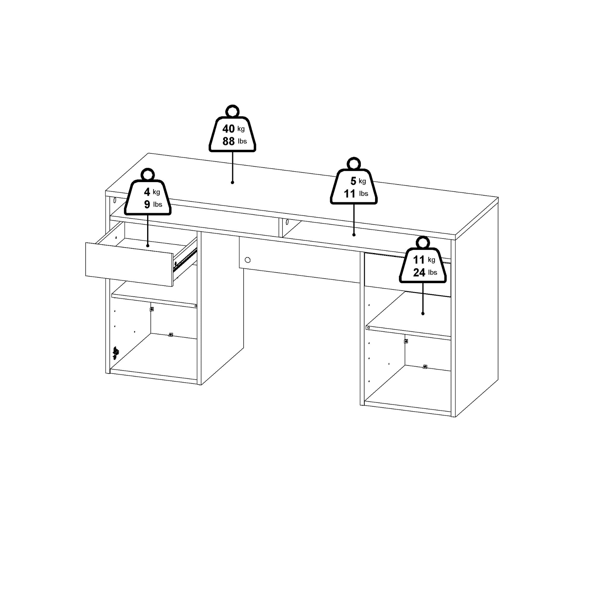 DROP | שולחן עבודה עם 2 מגירות ו-2 דלתות, 149 ס"מ - KUALA