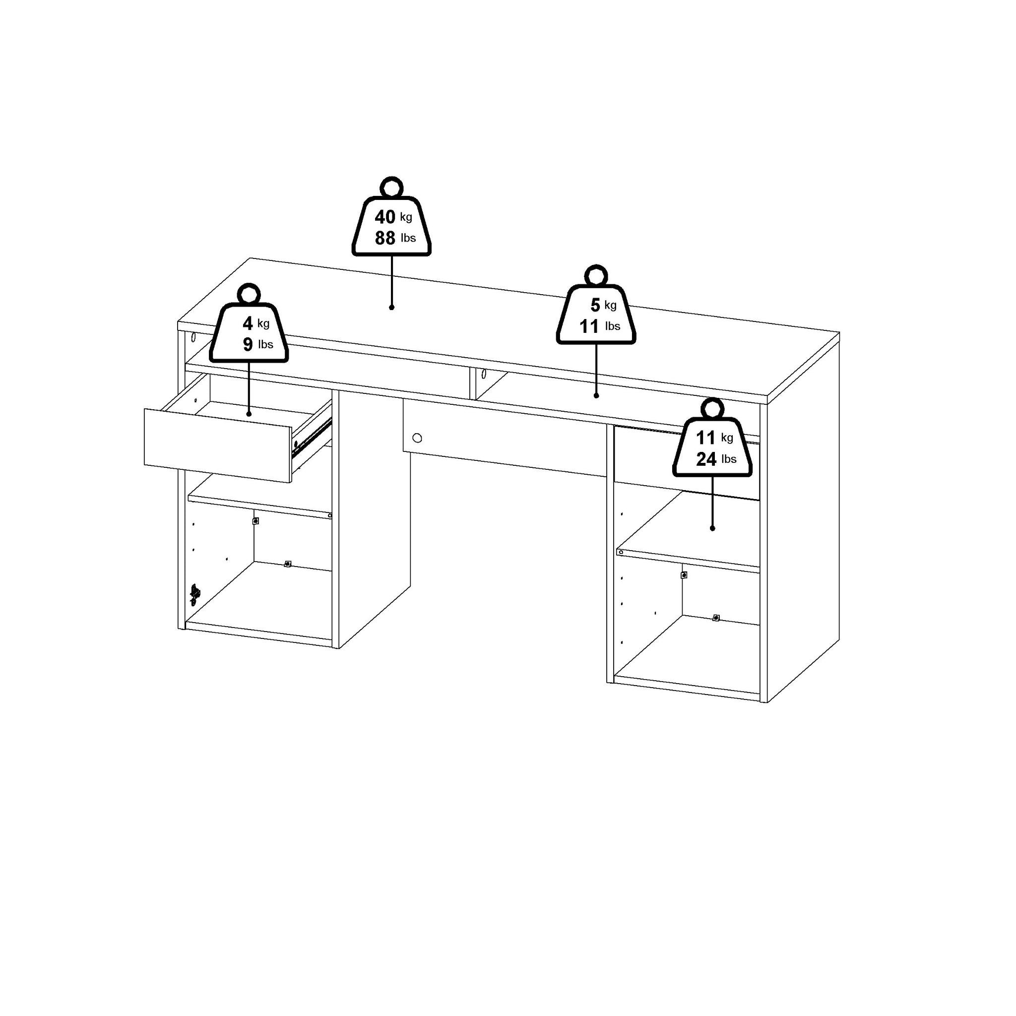 DROP | שולחן עבודה עם 2 מגירות ו-2 דלתות, 149 ס"מ - KUALA