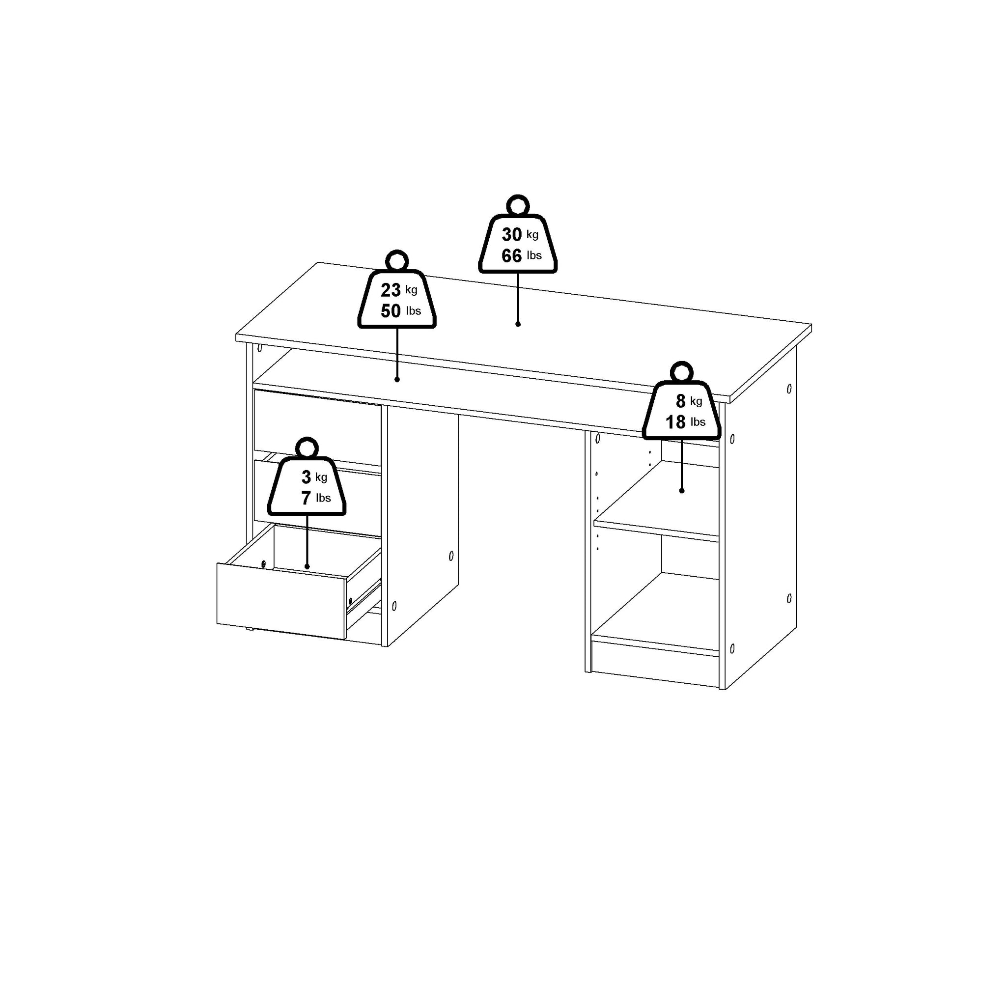 COASTA | שולחן עבודה עם 3 מגירות ודלת, 126 ס"מ - KUALA