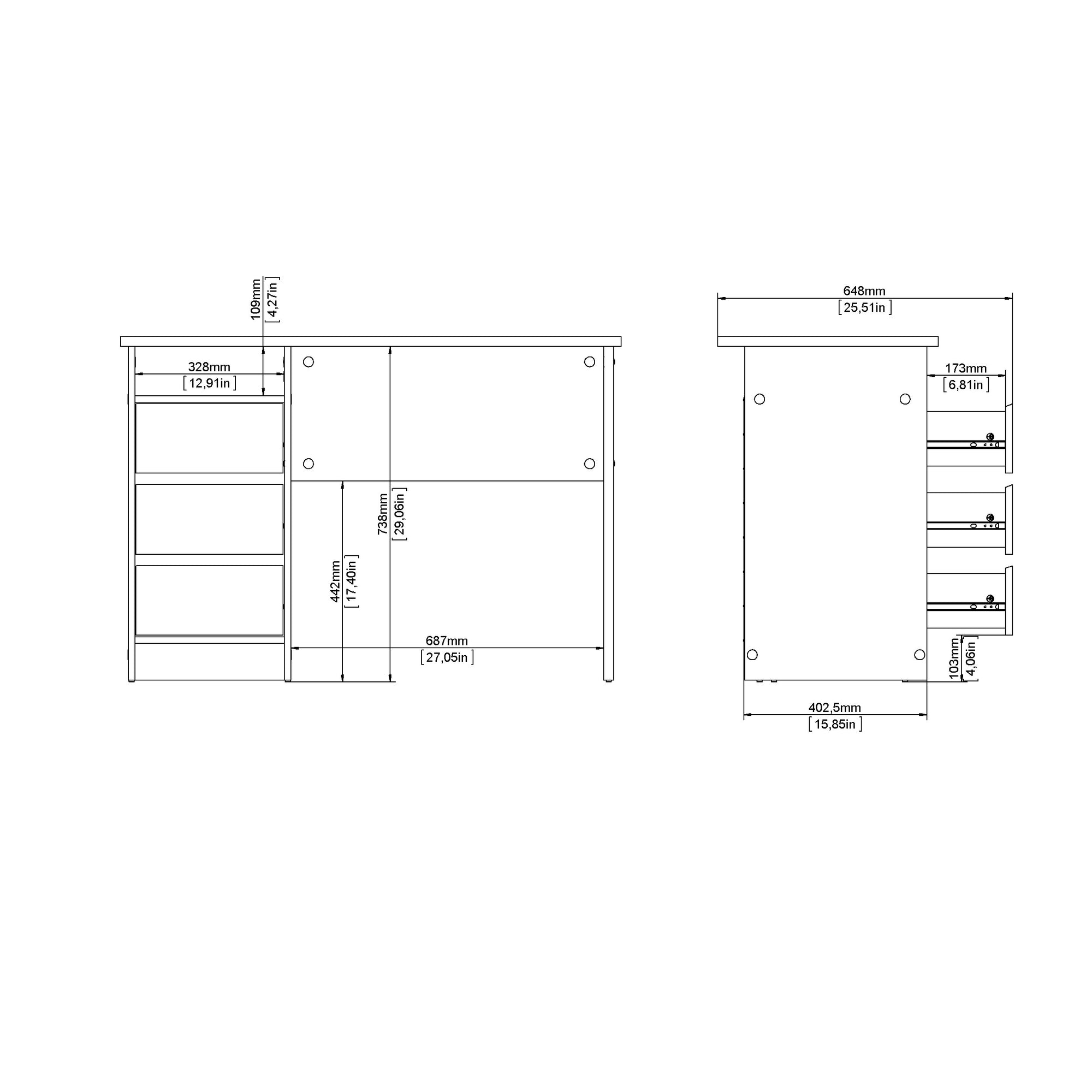 DUSTI | שולחן עבודה עם 3 מגירות ומדף פתוח, 110 ס"מ - KUALA