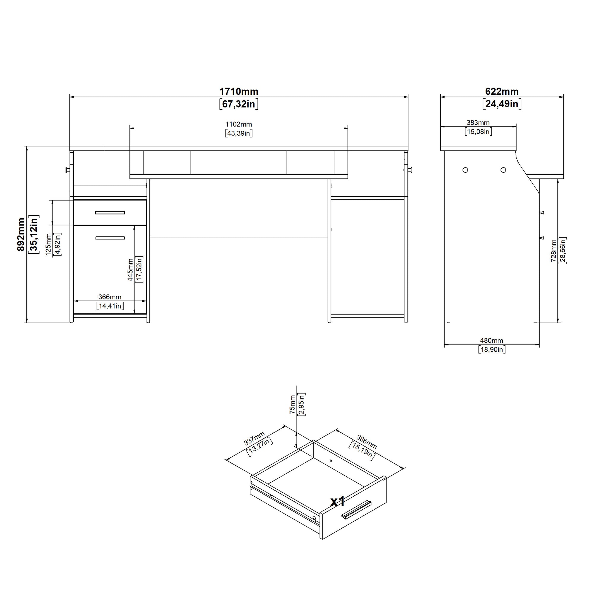 JUTE | שולחן גיימרים עם מדפים פתוחים, מגירה ודלת אחסון, 171 ס"מ - KUALA