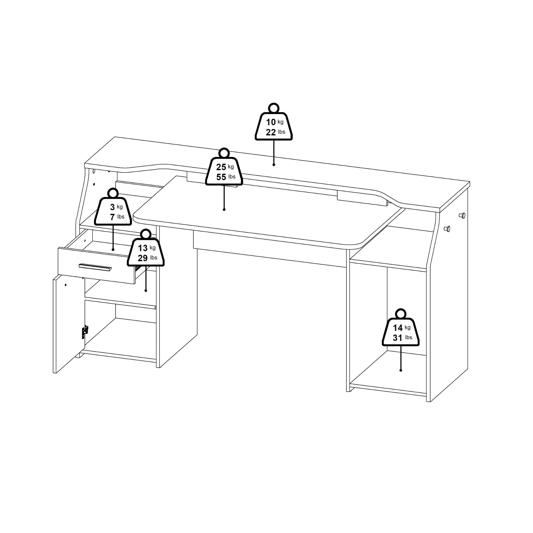 JUTE | שולחן גיימרים עם מדפים פתוחים, מגירה ודלת אחסון, 171 ס"מ - KUALA