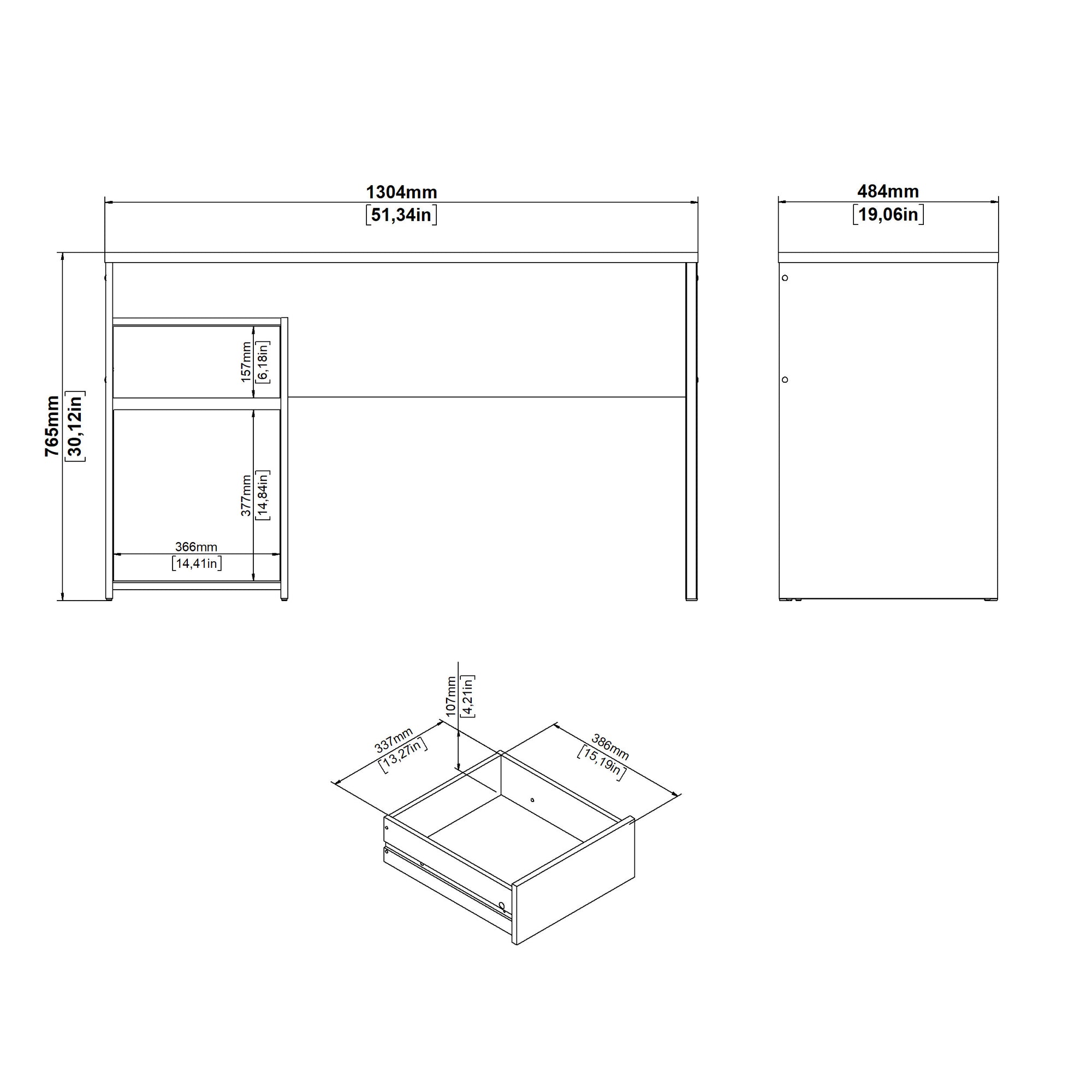 JURNA | שולחן עבודה עם מגירה ודלת, 130/48 ס"מ - KUALA