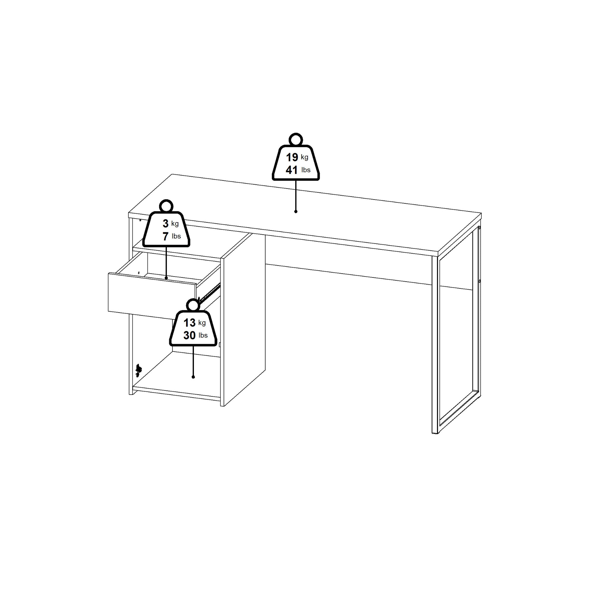 JURNA | שולחן עבודה עם מגירה ודלת, 130/48 ס"מ - KUALA