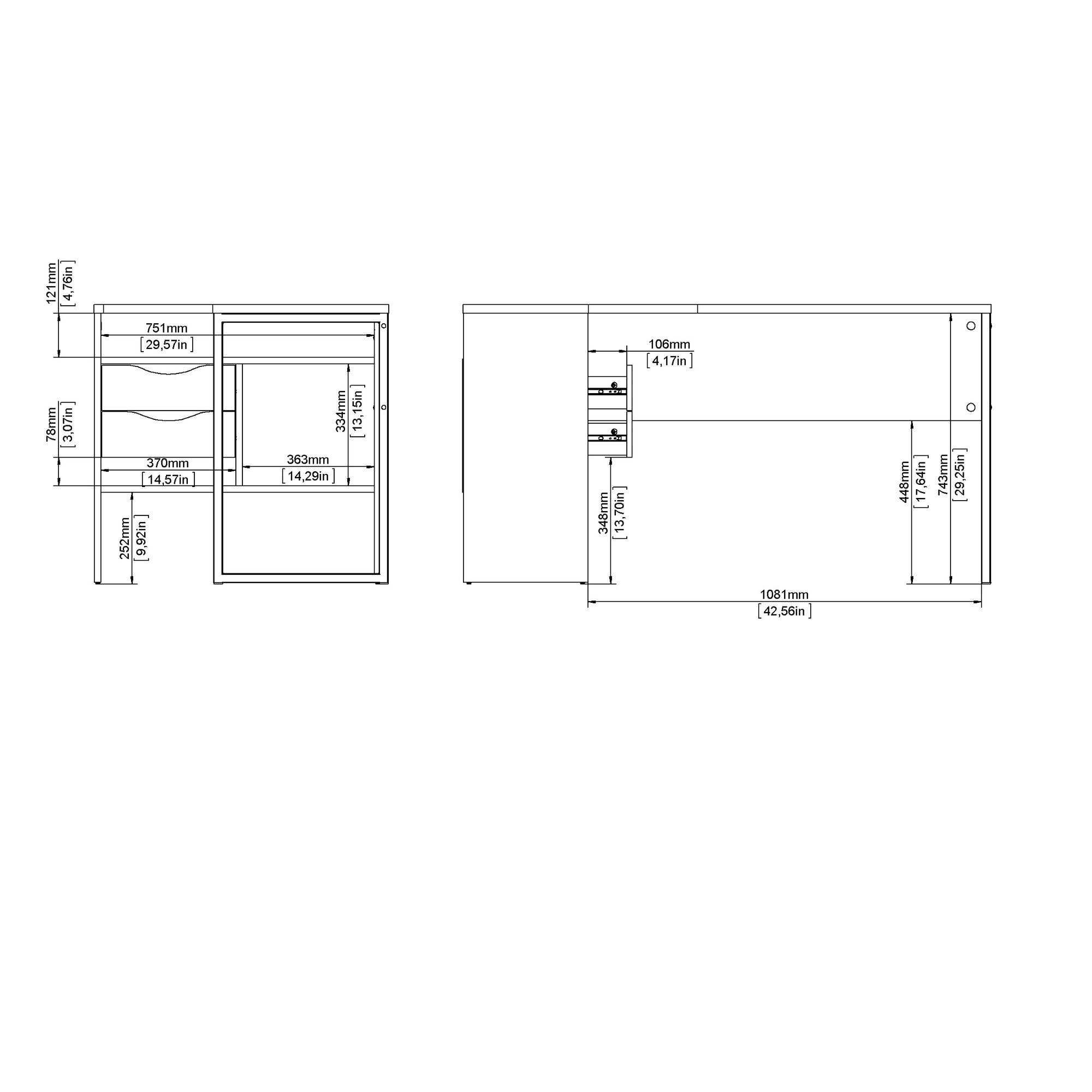 RIMINE | שולחן עבודה פינתי מעץ ומתכת עם מגירות ומדפים פתוחים, 145 ס"מ