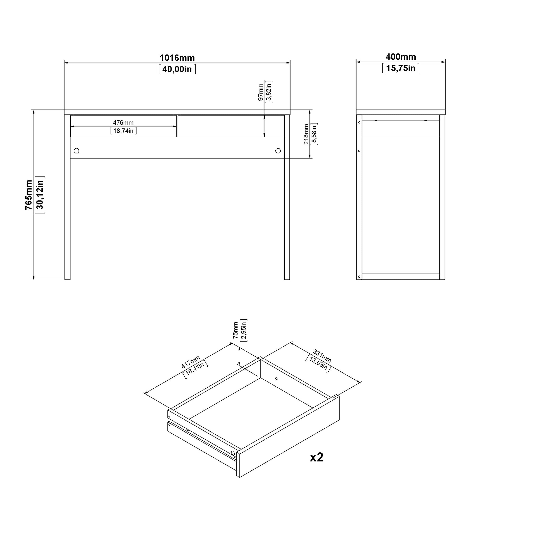 STIGNA | שולחן עבודה ממלמין ומתכת עם 2 מגירות, 102 ס"מ