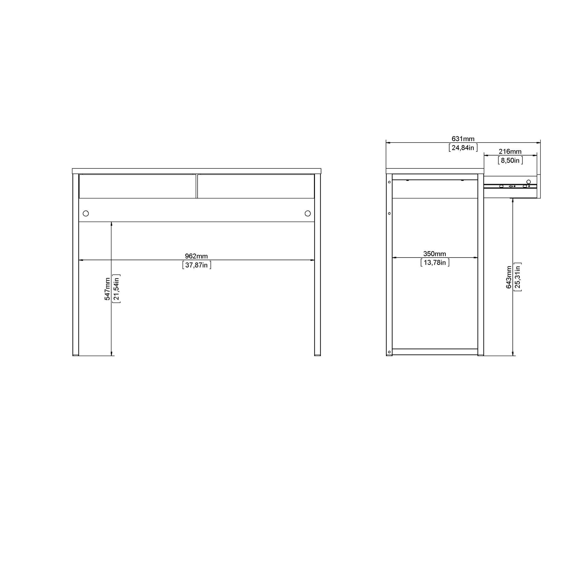 STIGNA | שולחן עבודה ממלמין ומתכת עם 2 מגירות, 102 ס"מ