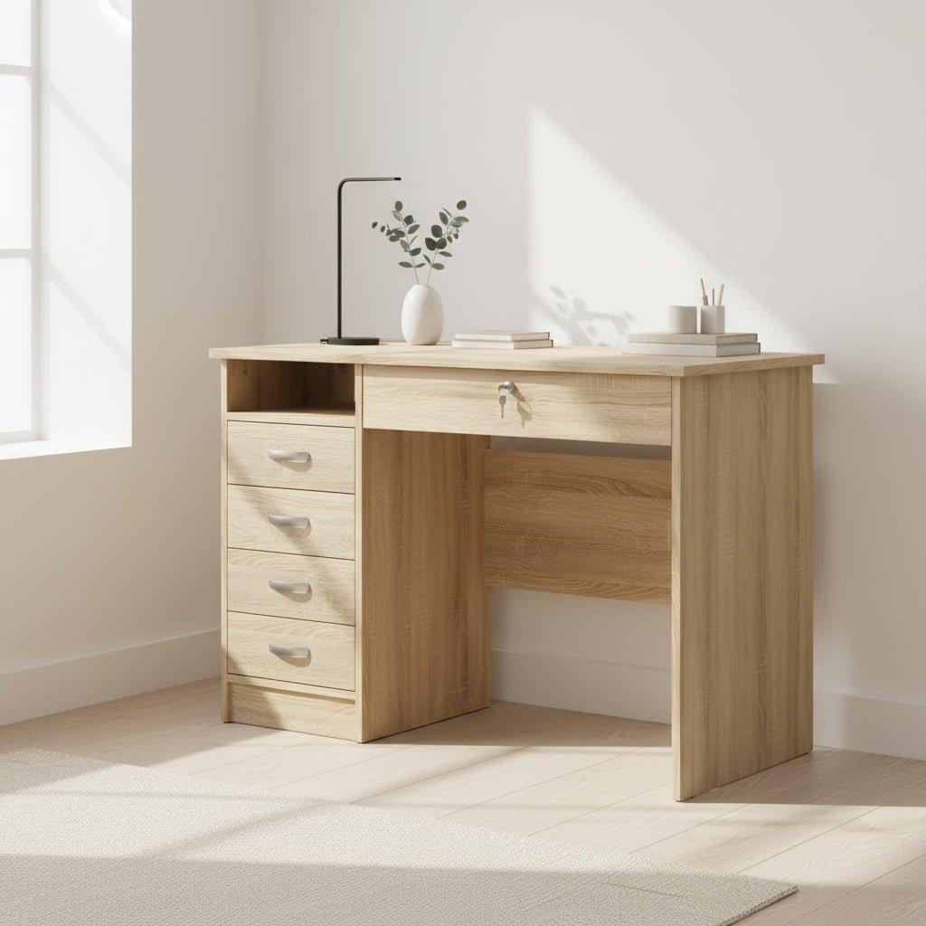 SIGRIL | שולחן עבודה ממלמין עם מגירות ומדף פתוח, 110 ס"מ