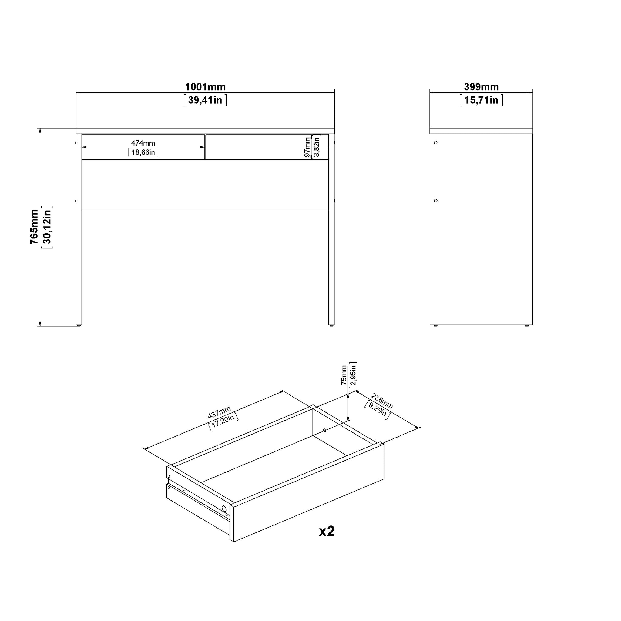 STIGAG | שולחן עבודה ממלמין עם 2 מגירות, 100 ס"מ - KUALA