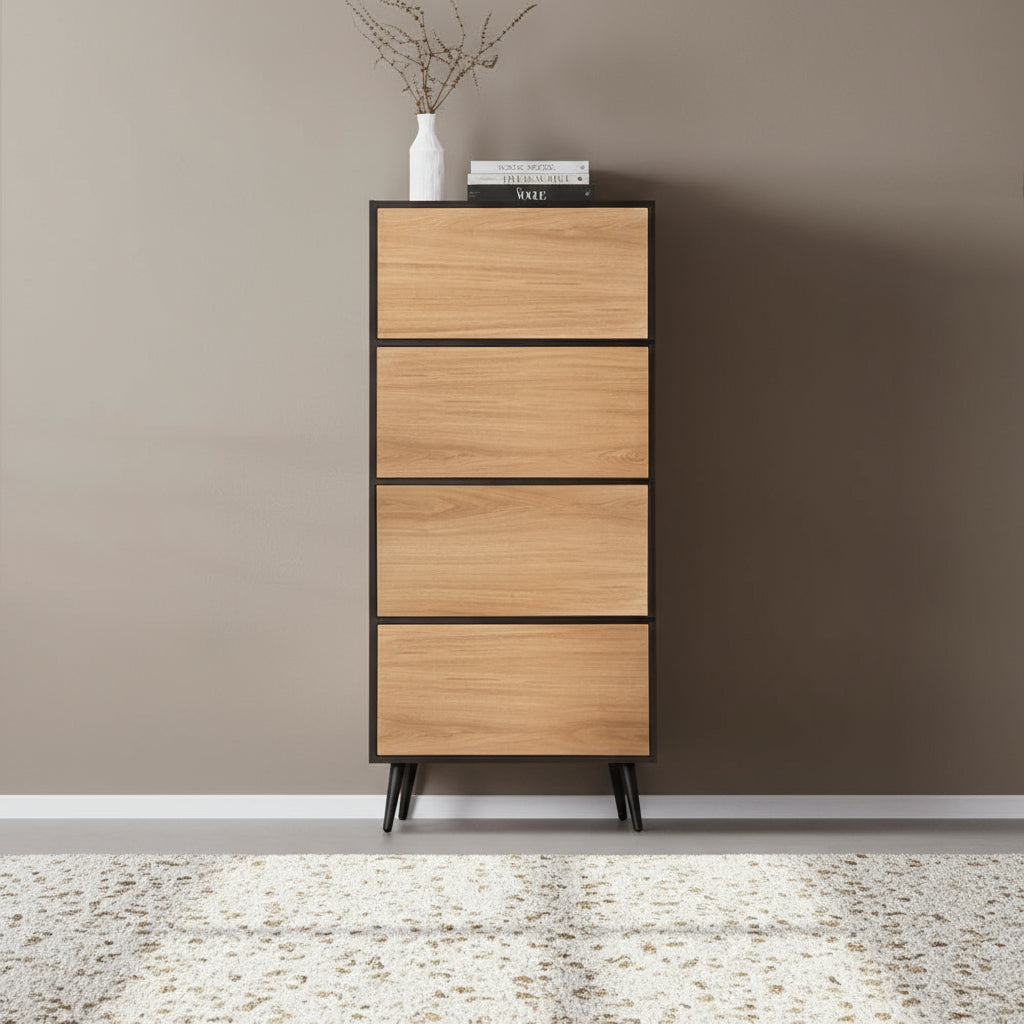 RIVERA | קומודה מעץ ומתכת, עם 4 מגירות