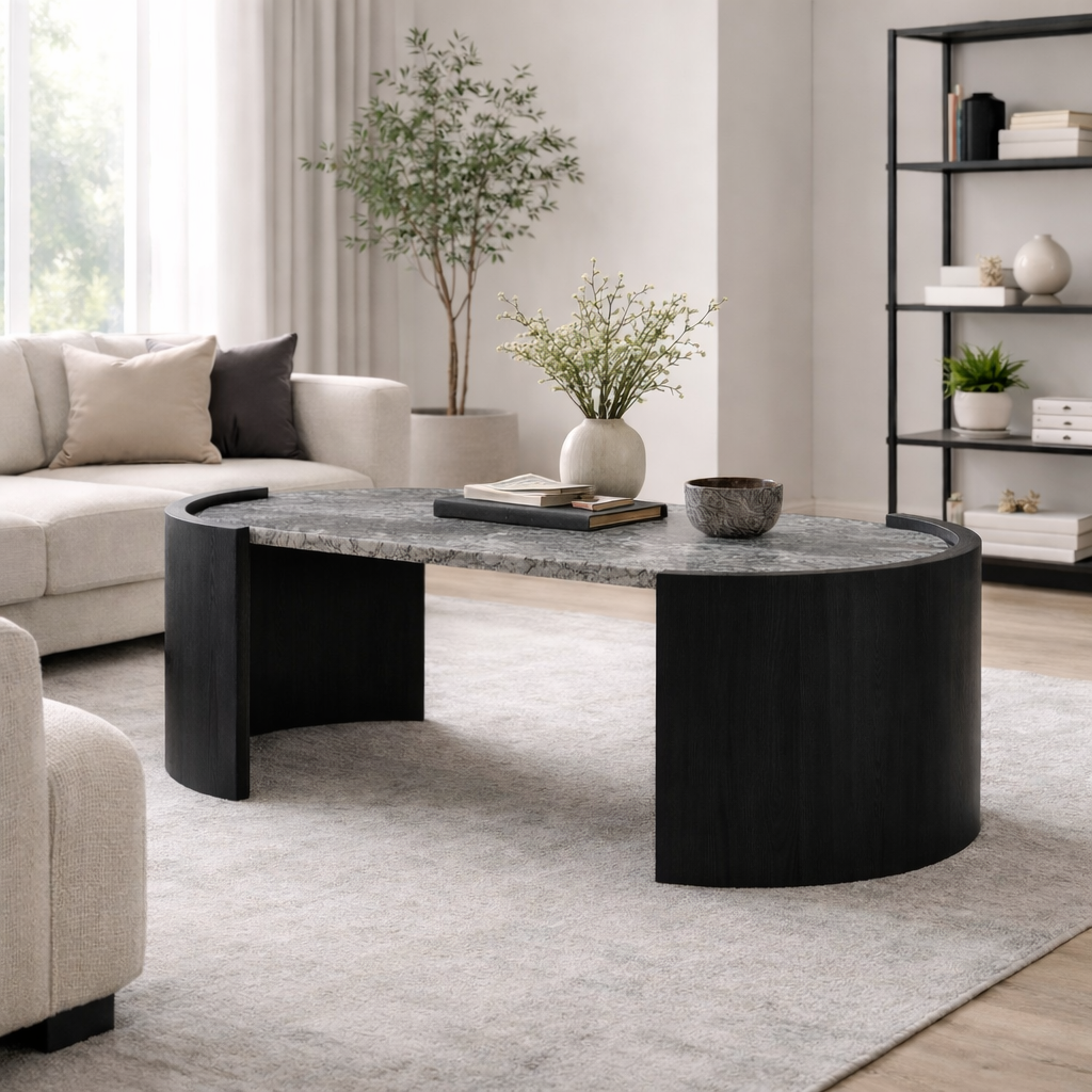 MINTO | שולחן סלון אובלי משיש ועץ מנגו, 125/60 ס"מ - KUALA