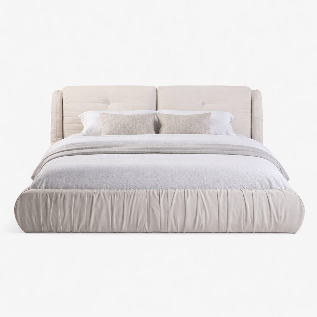 DESTI | מיטה זוגית מרופדת בבד אריג עם כיווצים