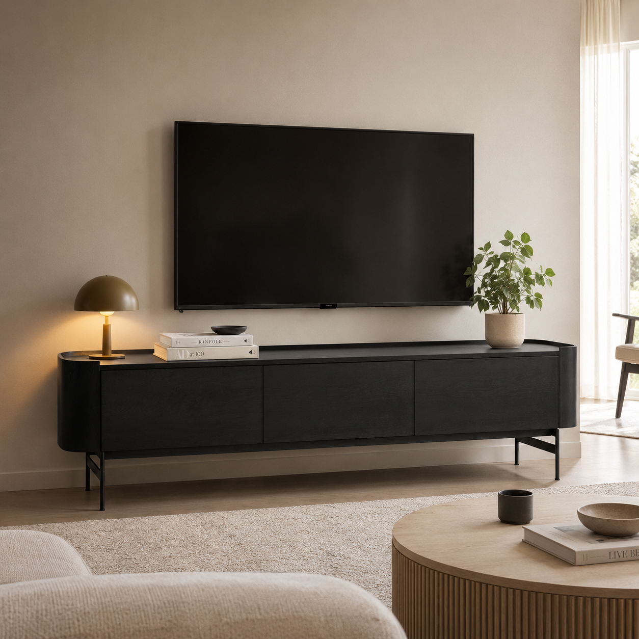 NITREO | מזנון נורדי מעץ ומתכת, עם מגירות, קלאפה ומגש עליון