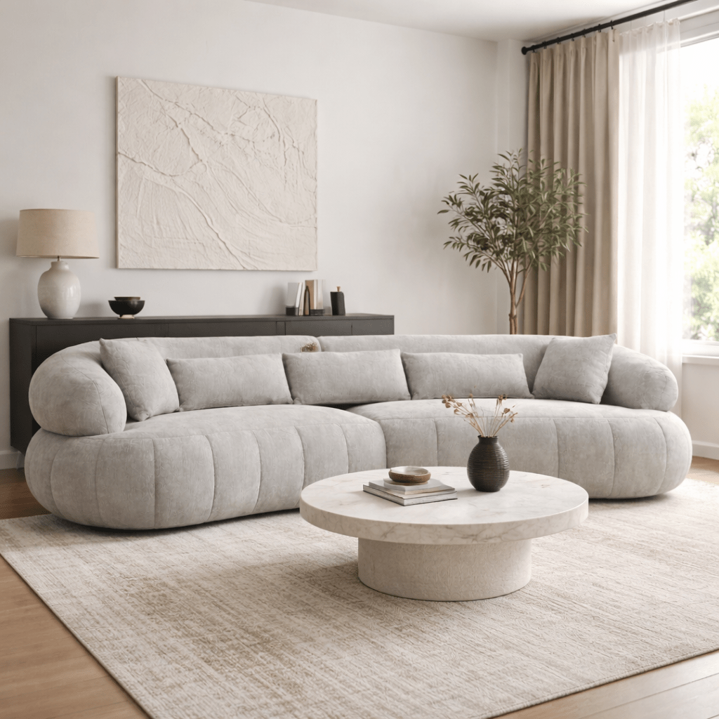 REINT | ספה נורדית מרופדת בבד אריג, 284 ס"מ