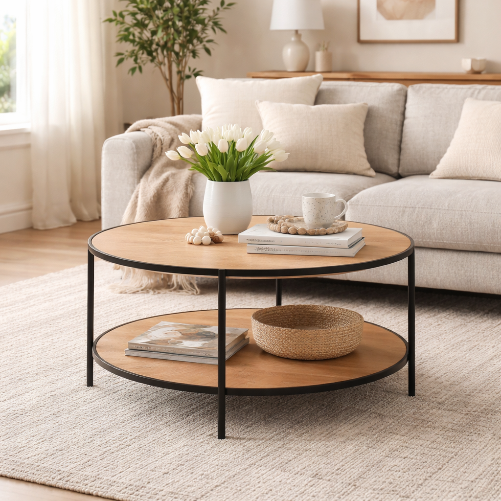 GLEZA | שולחן סלון עגול ממלמין ומתכת, קוטר 80 ס"מ - KUALA