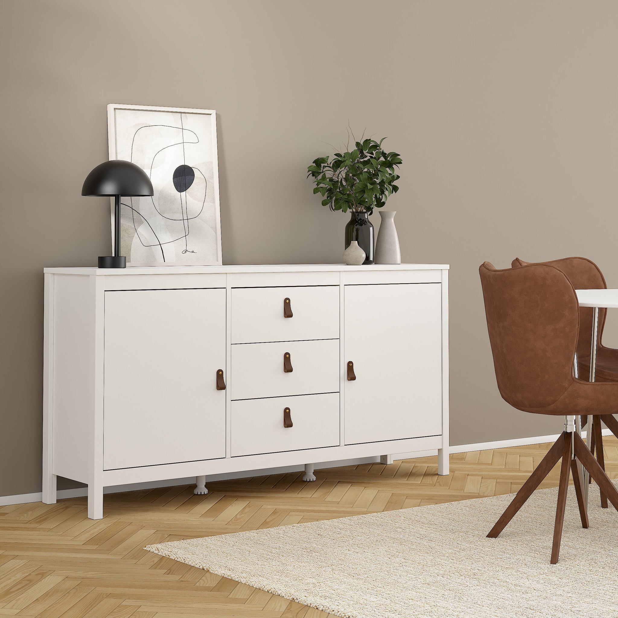 TORVER | שידת אחסון ממלמין, עם 3 מגירות ומדפים סגורים