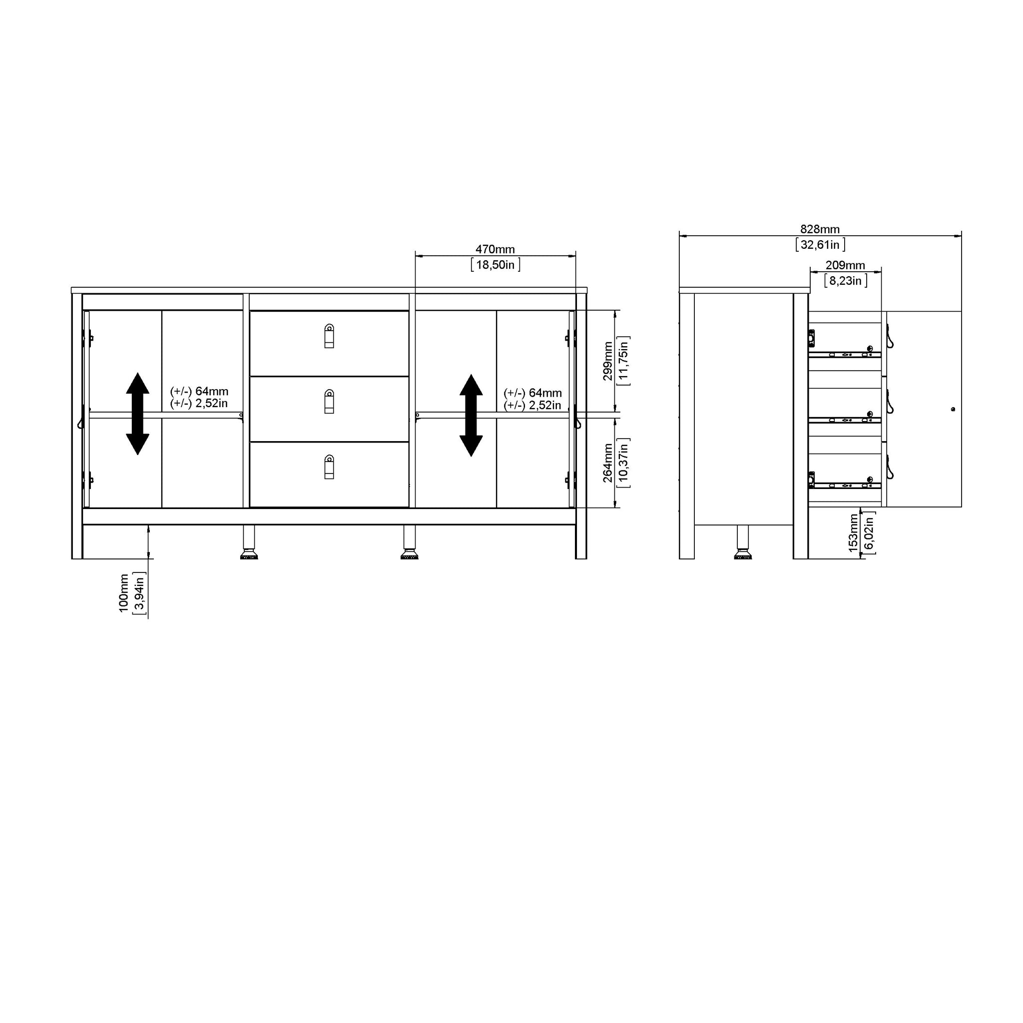 TORVER | שידת אחסון ממלמין, עם 3 מגירות ומדפים סגורים