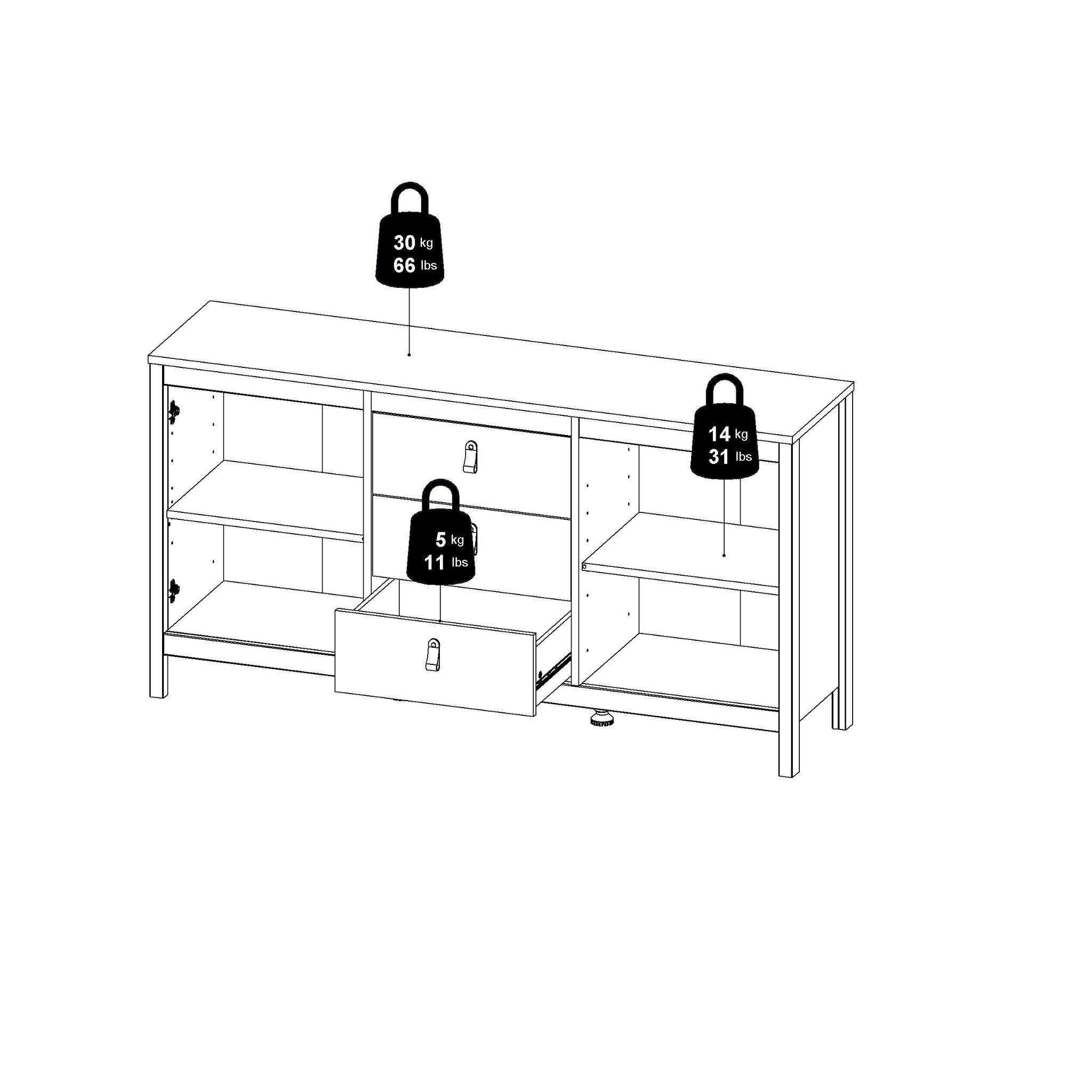TORVER | שידת אחסון ממלמין, עם 3 מגירות ומדפים סגורים